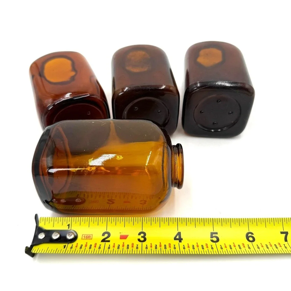 Vintage Amber Glass Apothecary Bottles Set of 4 Rectangular Brown Glass Vases